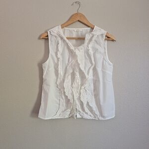 Lara Daisy Cotton Prairie Cottagecore Sleeveless Lace Blouse In White Size Med